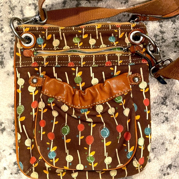 FOSSIL Brown and floral pattern fossil crossbody - Picture 1 of 4